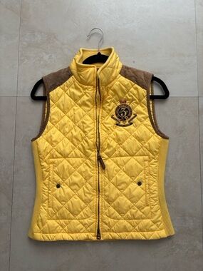 Ralph Lauren Yellow Quilted Vest with Brown Shoulder Panels